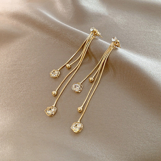 Aretes Colgantes de Cristales en Oro