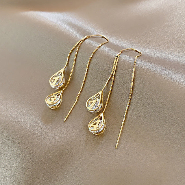 Aretes Colgantes de Gotas con Cristales en Oro