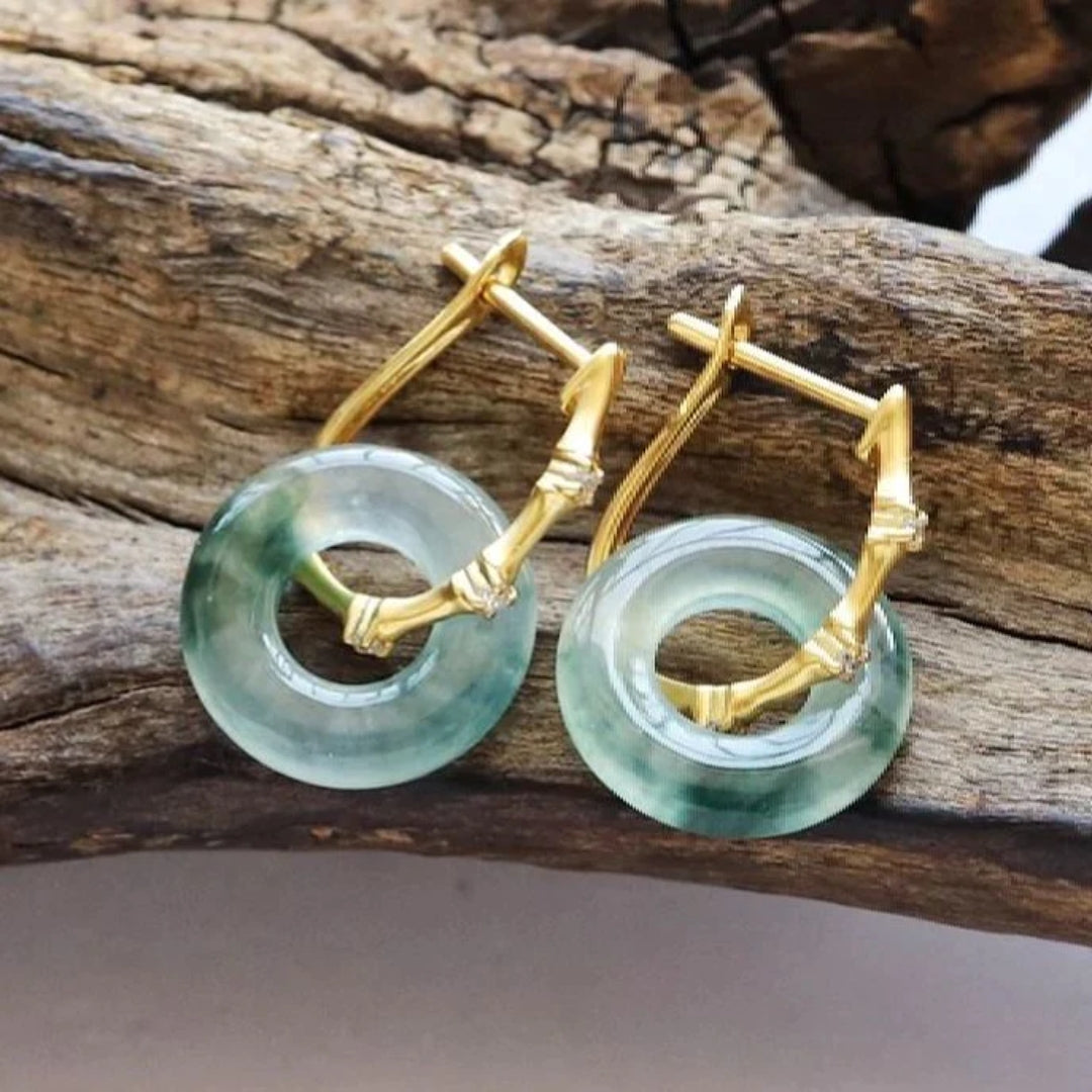 Aretes Verdes de Circulo en Oro