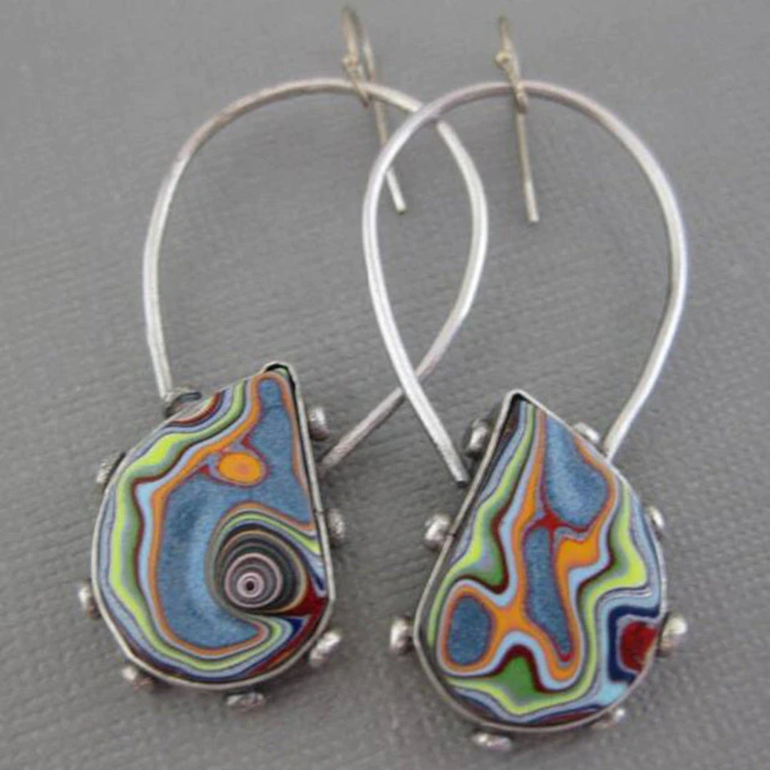 Aretes Vintage Gota Multicolor en Plata