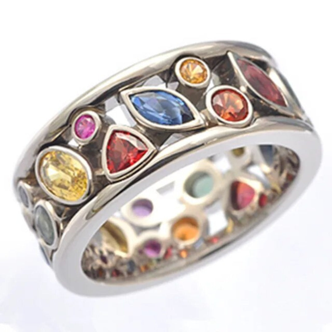 Anillo Vintage con Circonitas Multicolor en Plata