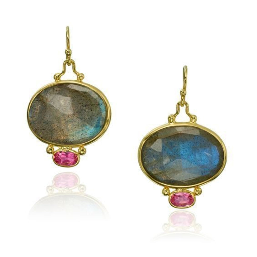 Aretes Cristal Azul Incrustado Dorados Vintage