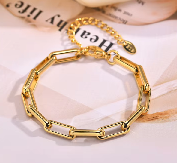 Pulsera Moderna con Cadena de Clip en Oro 18k