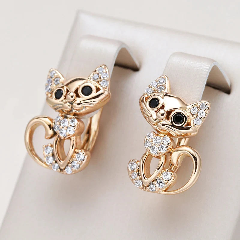 Aretes Elegantes de Gatitos Brillantes en Oro