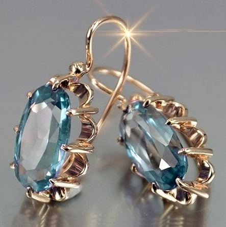 Aretes Circonita Azul Vintage en Oro