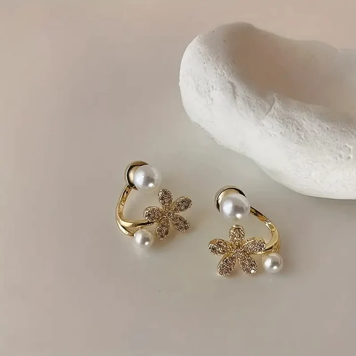 Aretes Perlas y Margarita Brillante