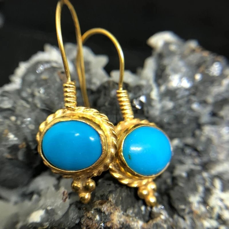 Aretes Azules en Oro Vintage