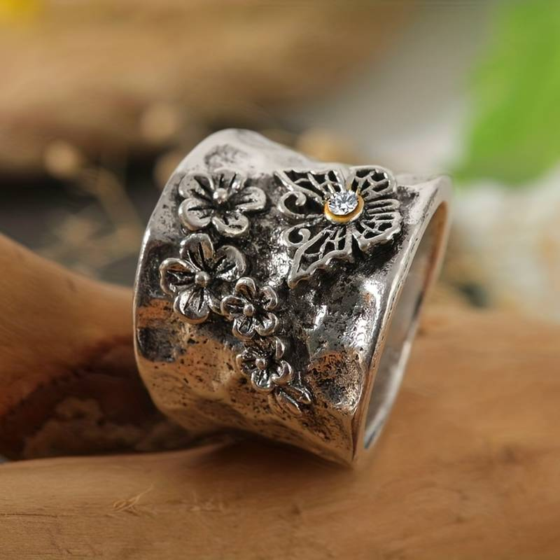 Anillo Mariposa Vintage y Flores