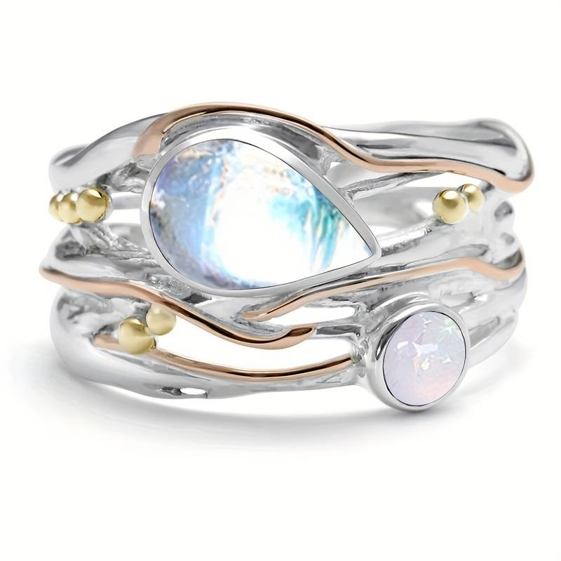 Anillo Cristal Lunar Vintage en Plata