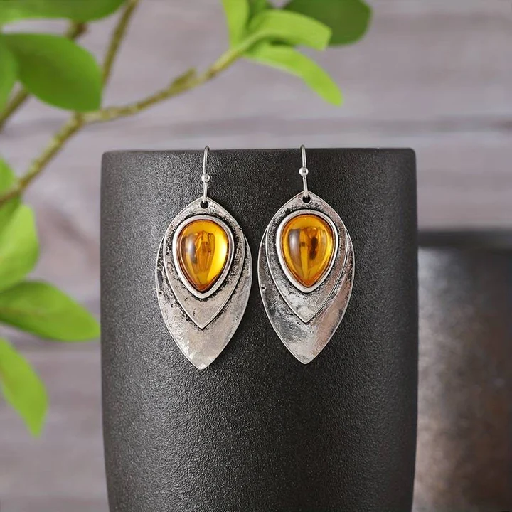 Aretes Cristal Naranja Vintage en Plata