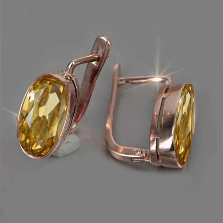 Aretes Cristal Amarillo Vintage en Oro Rosa