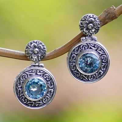 Aretes con Cristal Azul Redondos Vintage