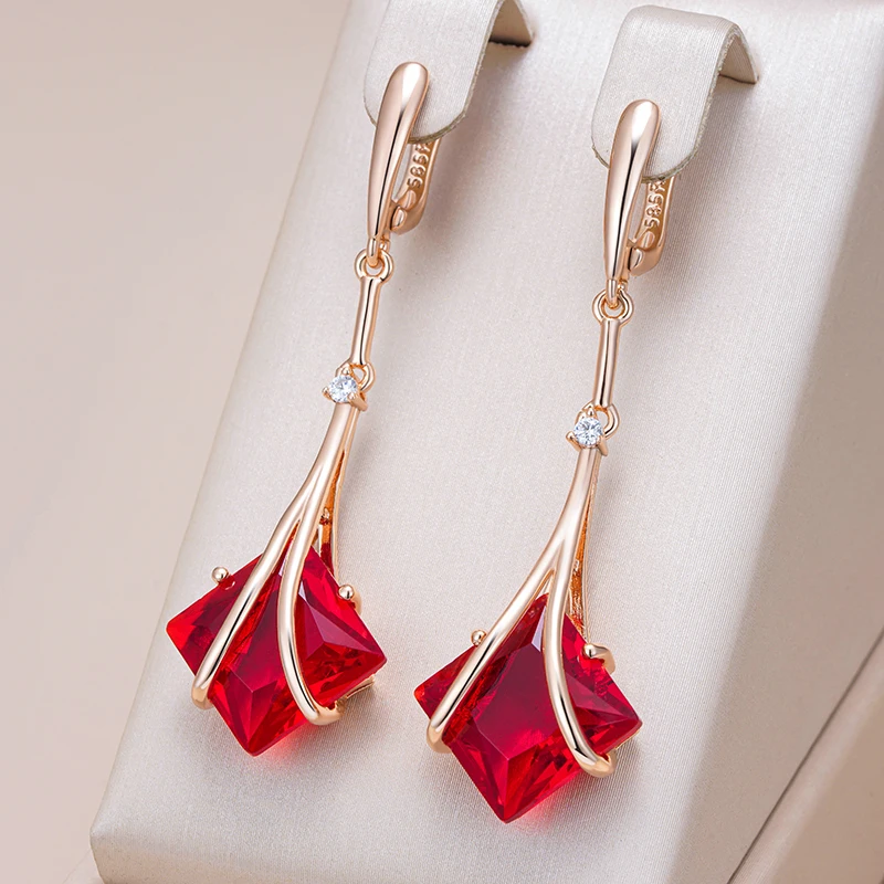 Aretes Colgantes con Cristal Cúbico Rojo Elegantes