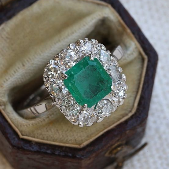 Anillo Cristal Cúbico Verde Brillante Vintage