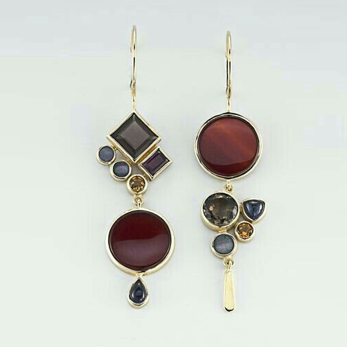 Aretes Cristales Colgantes Rojos Vintage