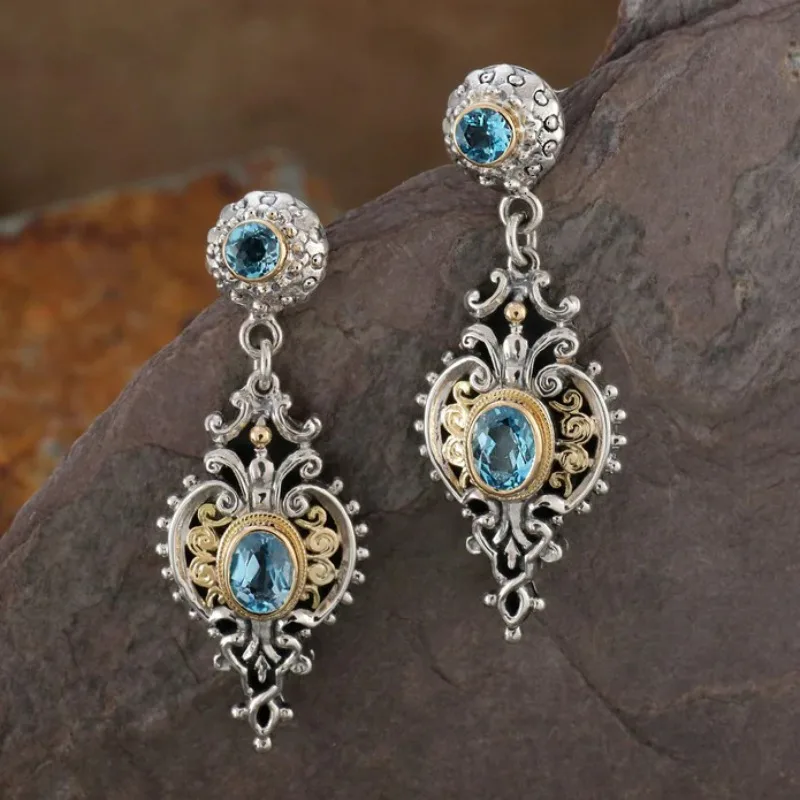 Aretes Colgantes con Cristales Azules Vintage