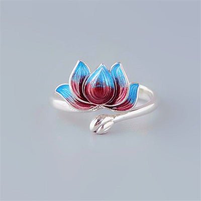 Anillo Ajustable Flor de Lotus en Plata 925