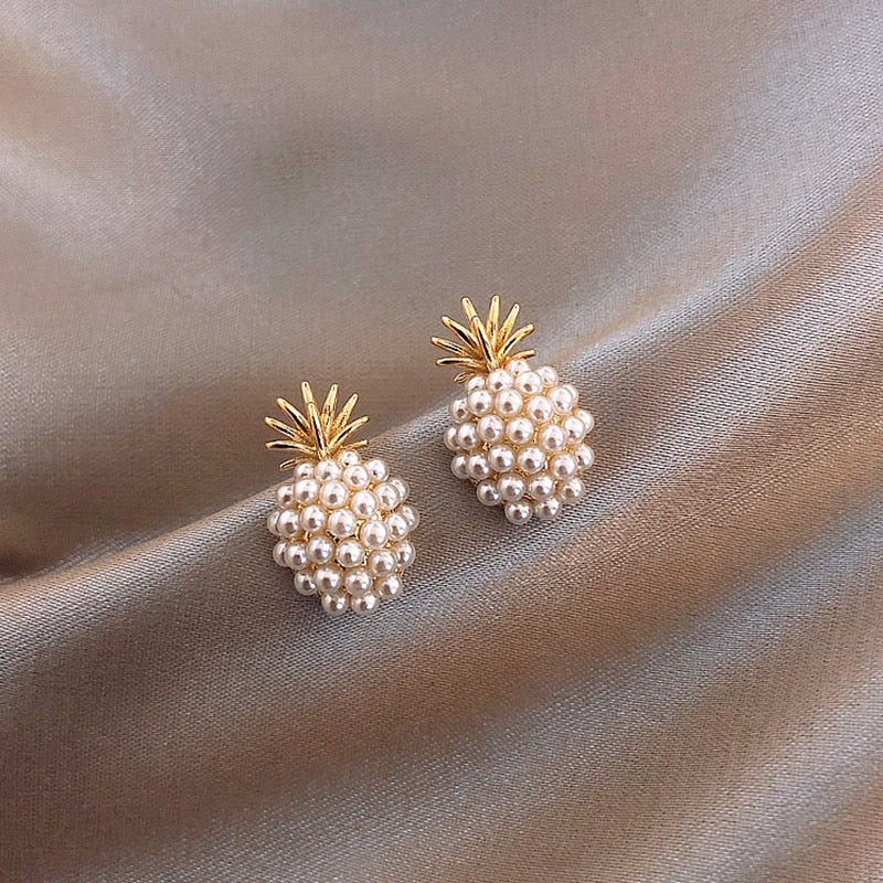 Aretes Piñas Tropicales con Perlas Incrustadas