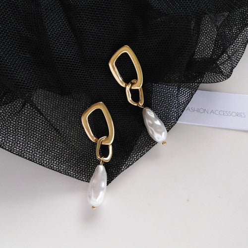 Pendientes de Cadena con Perlas en Oro