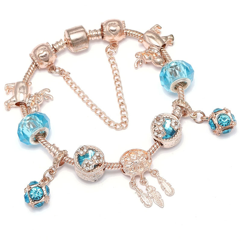 Pulsera en Plata Rosé y Circonitas Azules