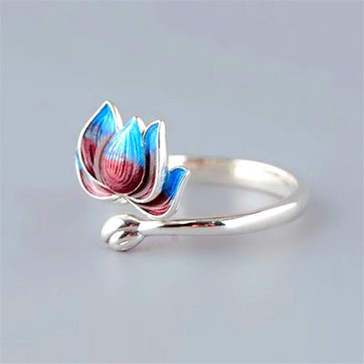 Anillo Ajustable Flor de Lotus en Plata 925