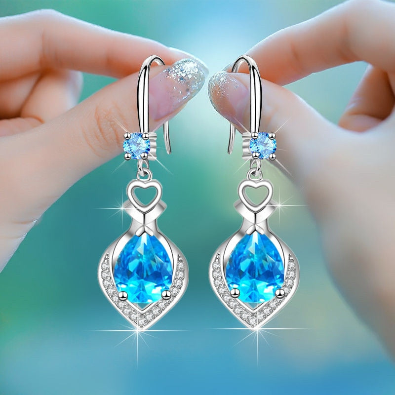 Pendientes Gota de Cristal de Plata 925