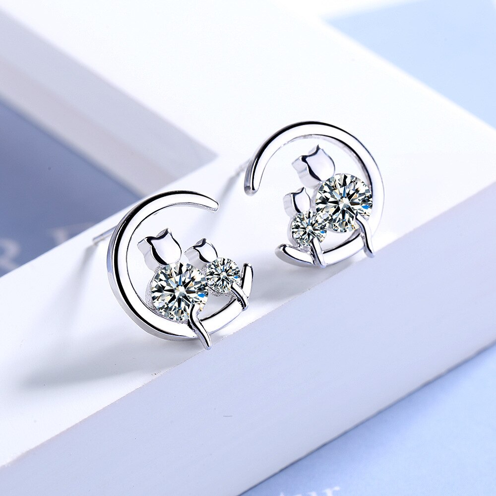 Pendientes De Gatitos con Circonitas en Plata