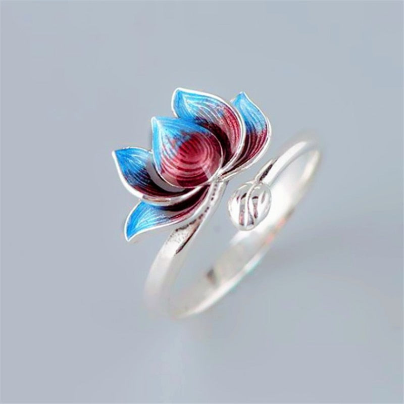 Anillo Ajustable Flor de Lotus en Plata 925