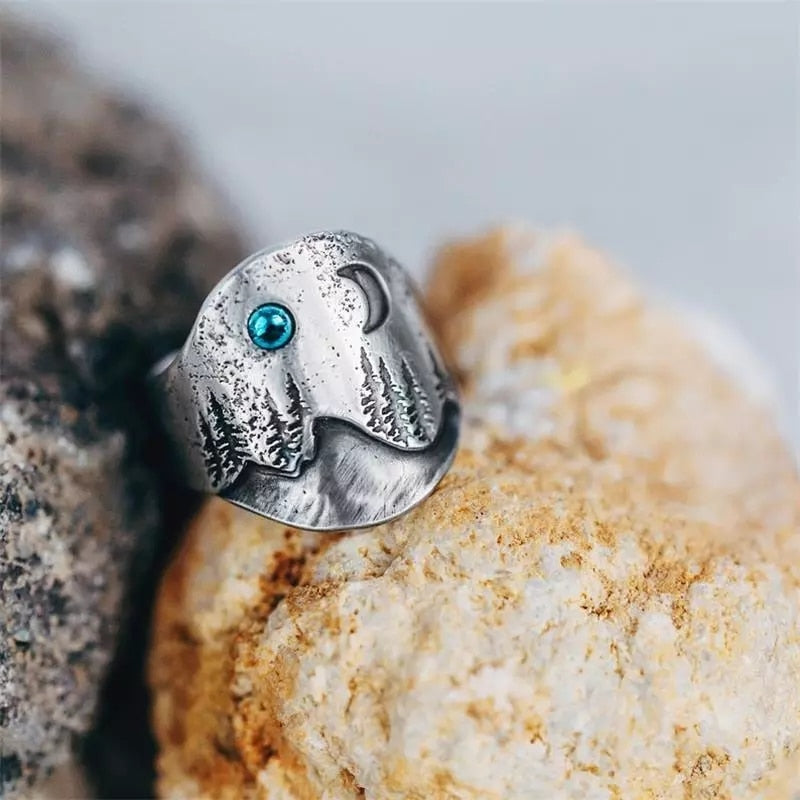 Anillo de Cristal Azul en Plata