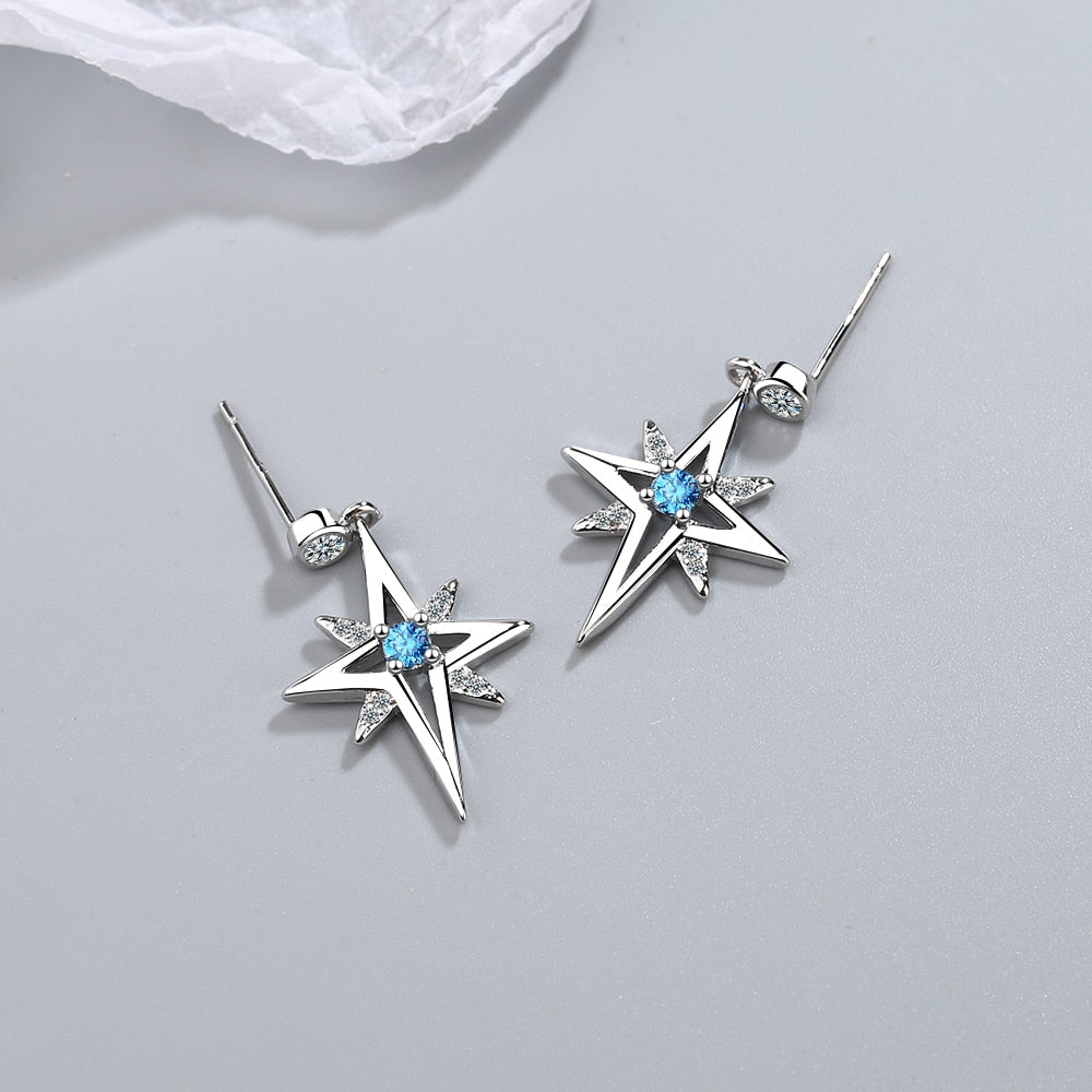 Pendientes De Estrella Azul en Plata 925