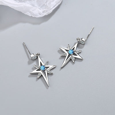 Pendientes De Estrella Azul en Plata 925