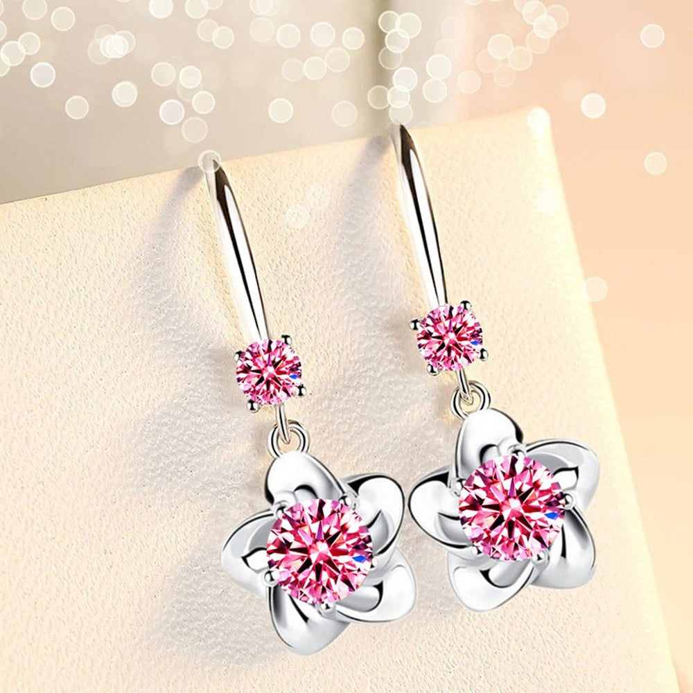 Pendientes Flores de Cristal en Plata 925