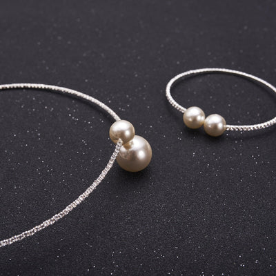 Conjunto Collar + Pulseras Nupcial con Perlas en Plata y Baño de Oro