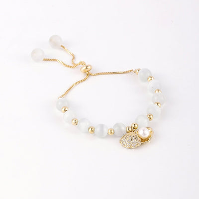 Pulsera de Concha con Piedras Naturales en Oro