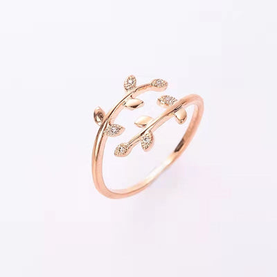 Anillo Ajustable Hojas de Circonitas en Oro y Plata