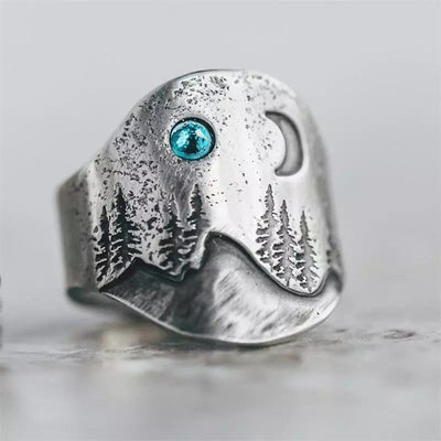 Anillo de Cristal Azul en Plata