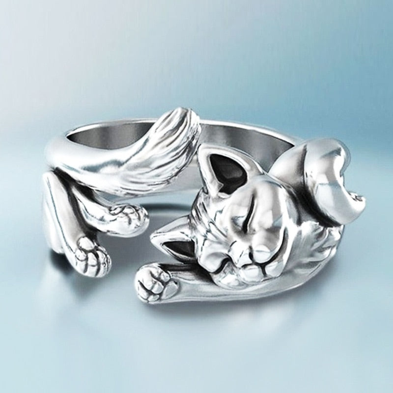 Anillo Ajustable de Gatito en Plata 925