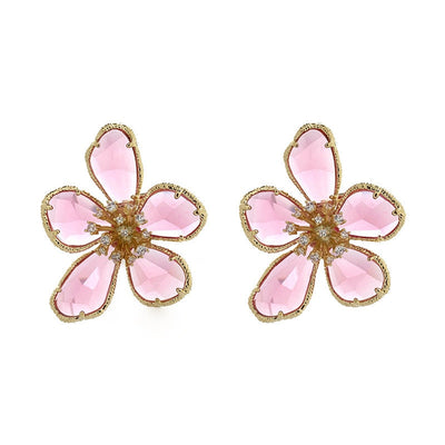 Aretes Rotativos Flor de la Riqueza con Circonitas Incrustadas