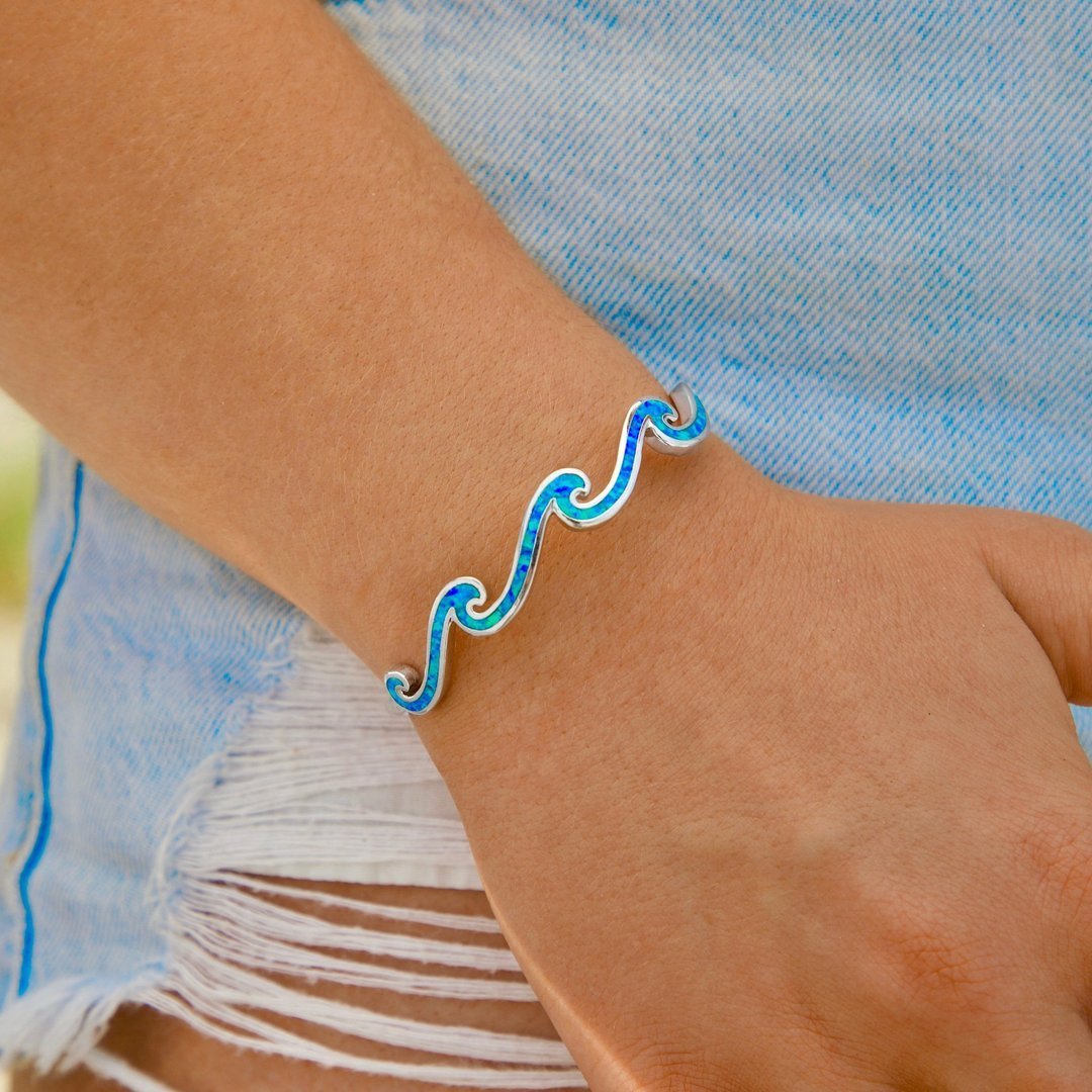 Brazalete Triple Ola en Ópalo y Plata