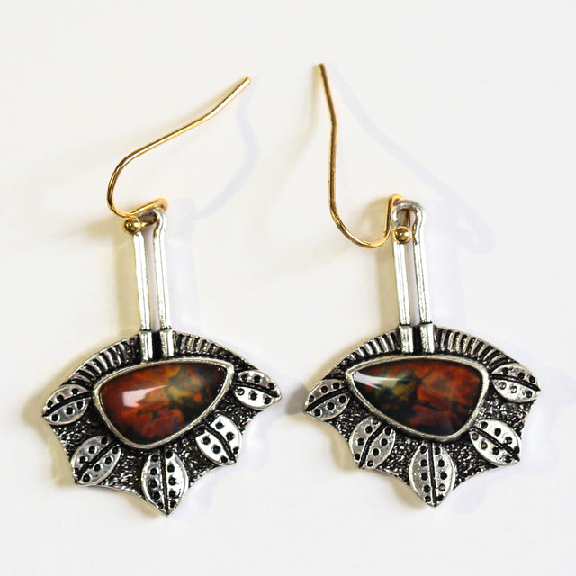 Aretes Vintage de Piedra Roja en Plata