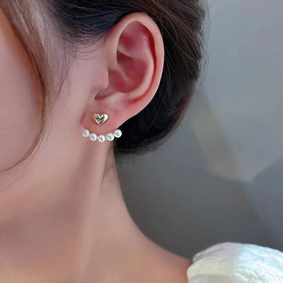 Pendientes de Perlas Colgantes de Corazón en Oro