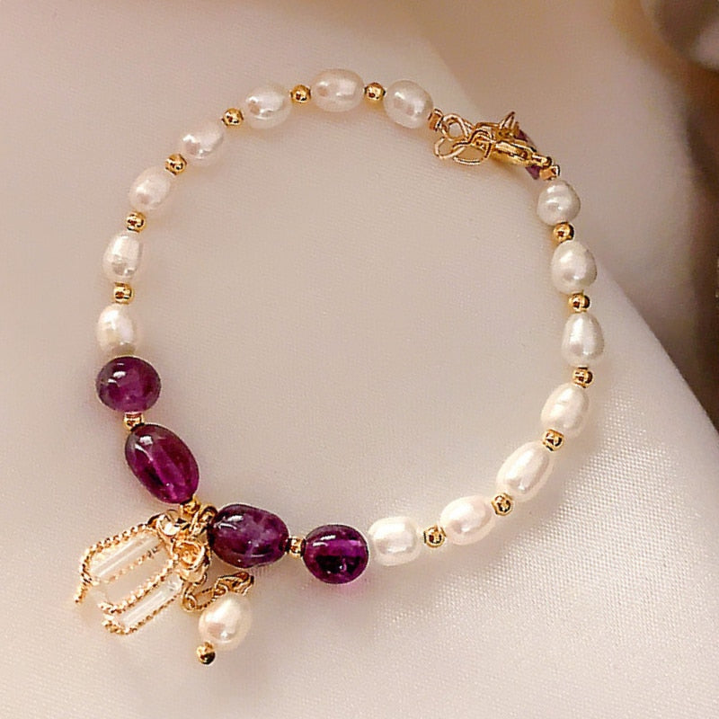 Pulsera de Perlas de Agua Dulce y Cristal