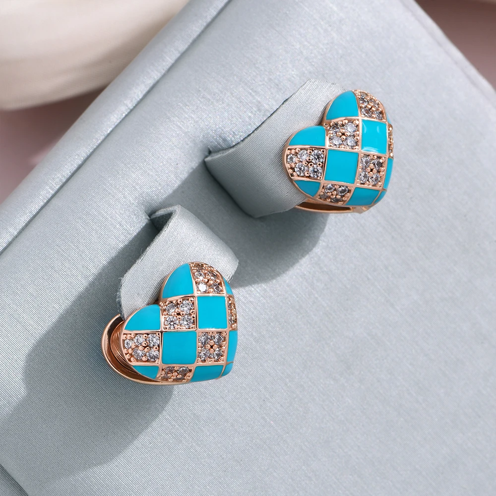 Elegantes Aretes Corazón de Esmalte Azul