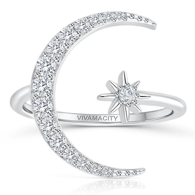 Anillo Ajustable Luna y Estrella en Plata