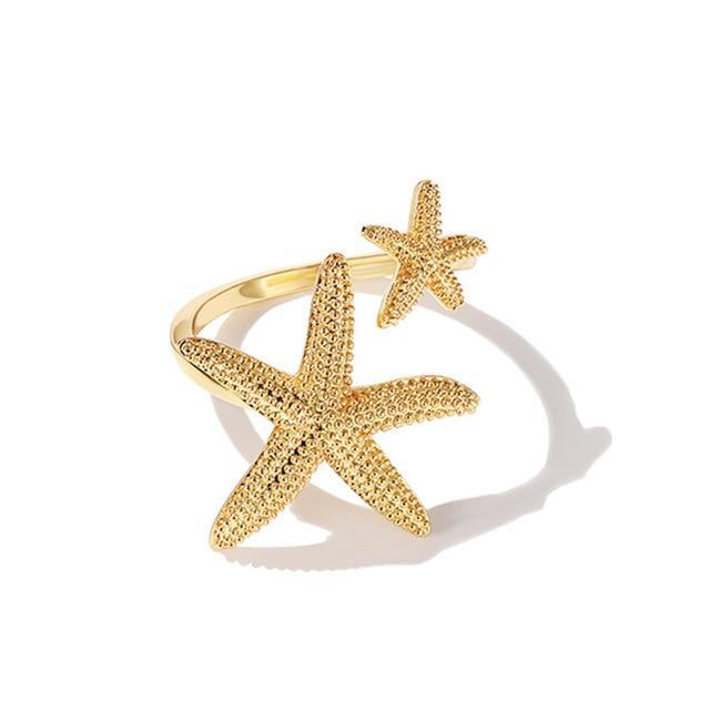 Anillo Estrellas de Mar Ajustable en Plata y Oro