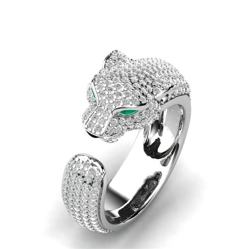 Anillo Jaguar Ajustable en Plata y Oro Rose de 18K con Ojos en Circonita Verde