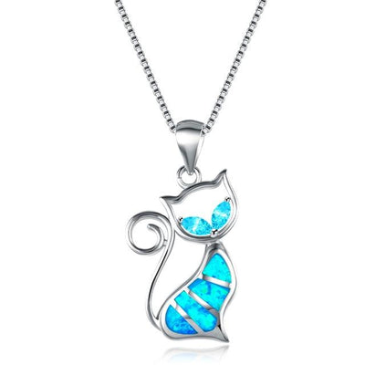 Colgante Gato en Plata y Ópalo Azul